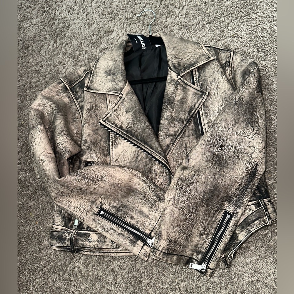 COLLUSION faux leather distressed biker jacket